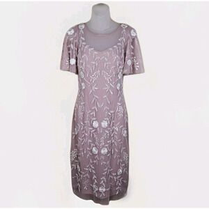 Adrianna Papell Embellished Dress Flutter Sleeve Cocktail Party Beaded Pink Sz 6